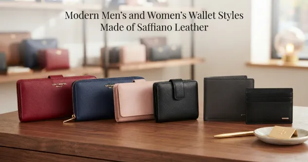Modern Men's and Women's Wallet Styles Made of Saffiano Leather